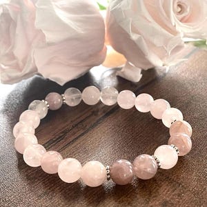 Rose quartz bracelet |  Rose quartz - Madagascar crystal | Natural stone | Bracelet de pierre naturelle en quartz rose