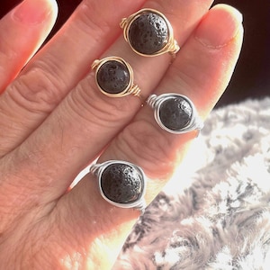 Crystal rings | Black Lava stone rings | Natural 2 Crystal size | Gold or silver plated | For men and women