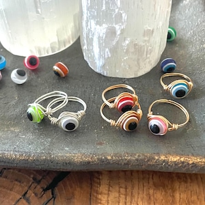 Evil eye rings | Silver or Gold ring | Handmade jewelry | Dark blue Evil eye | Protection ring | Crystal rings | Evil eye jewelry imagem 8