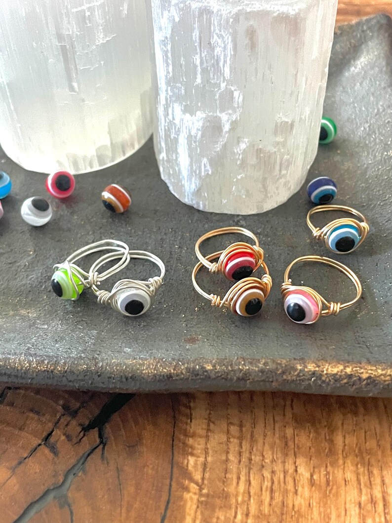 Evil eye rings | Silver or Gold ring | Handmade jewelry | Dark blue Evil eye | Protection ring | Crystal rings | Evil eye jewelry imagem 8