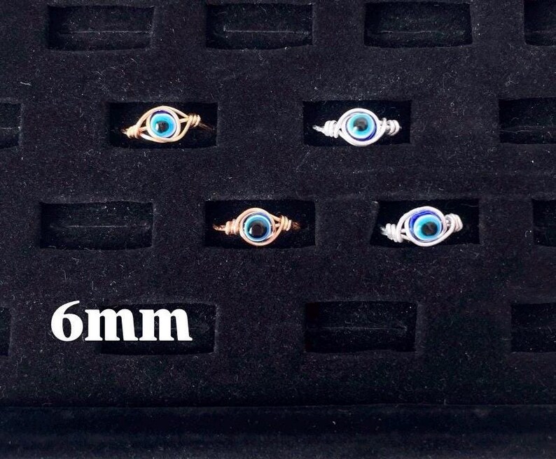 Evil eye rings | Silver or Gold ring | Handmade jewelry | Dark blue Evil eye | Protection ring | Crystal rings | Evil eye jewelry imagem 2