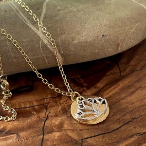 Lotus pendant necklace | Two tone Lotus flower pendant necklace | Unique zen necklace | for woman | Gold necklace with lotus flower