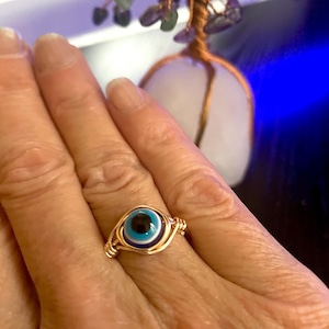 Evil eye rings | Silver or Gold ring | Handmade jewelry | Dark blue Evil eye | Protection ring | Crystal rings | Evil eye jewelry imagem 7