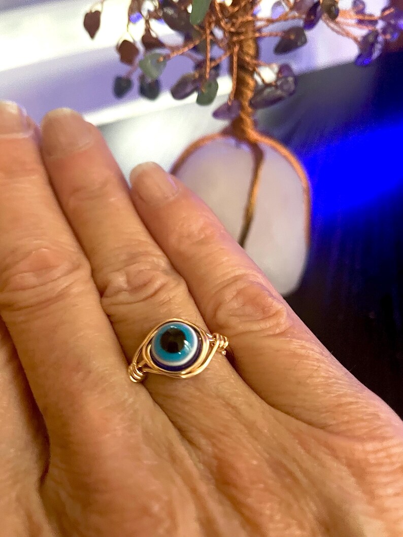 Evil eye rings | Silver or Gold ring | Handmade jewelry | Dark blue Evil eye | Protection ring | Crystal rings | Evil eye jewelry imagem 7