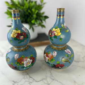 Par de jarrones chinos Cloisonné de doble calabaza
