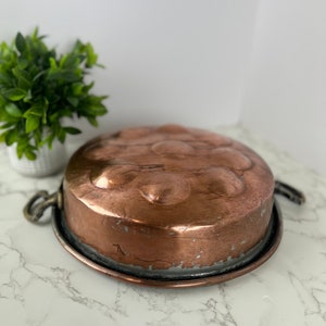 Large Vintage Copper and Tin Escargot Pot - Rustic Kitchen Decor