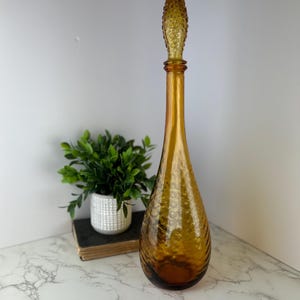 Vintage Empoli-karaf met amberkleurige glazen wafel van MCM met stop