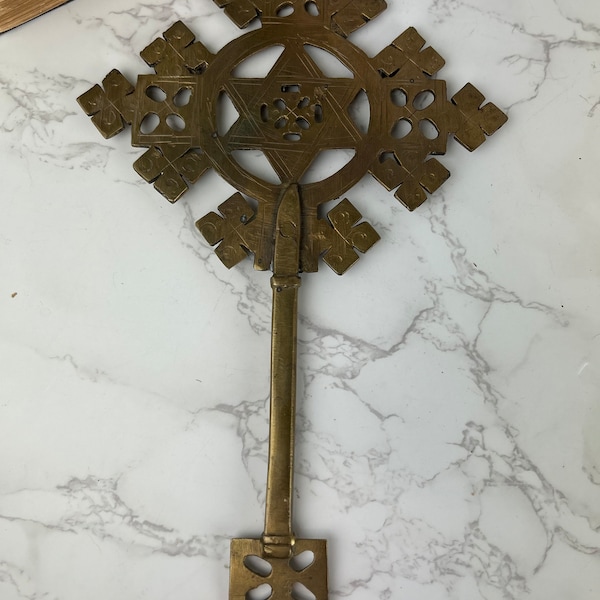 Handcut Solid Brass Coptic Cross Ceremonial Coptic Cross Religious Artifact Vintage Display Piece