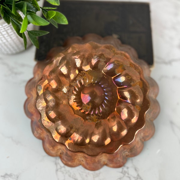 Vintage Copper Jell-o Mold, Braided Pattern with Scalloped Edge