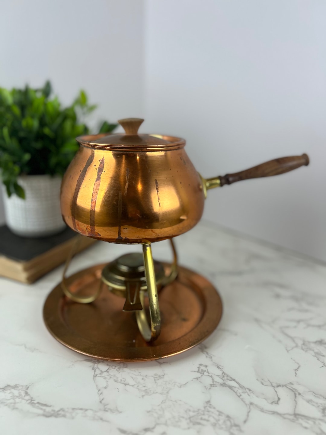Vintage Copper Fondue Pot Chafing Dish Rustic Farmhouse