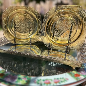 Pair of Yellow Federal Glass Co. “Madrid” Pattern Salad/Bread Plates - Depression Glass - Collectible Glassware - Vintage Servingware