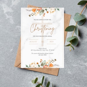 Baptism Invitation Christening Template Instant Download Printable Baptism Invite Editable Invitation Templett Baptism, peachy colors