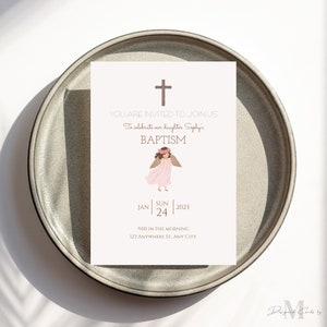 Baptism Invitation Christening Template Instant Download Printable Baptism Invite Editable Invitation Templett Baptism minimal cross