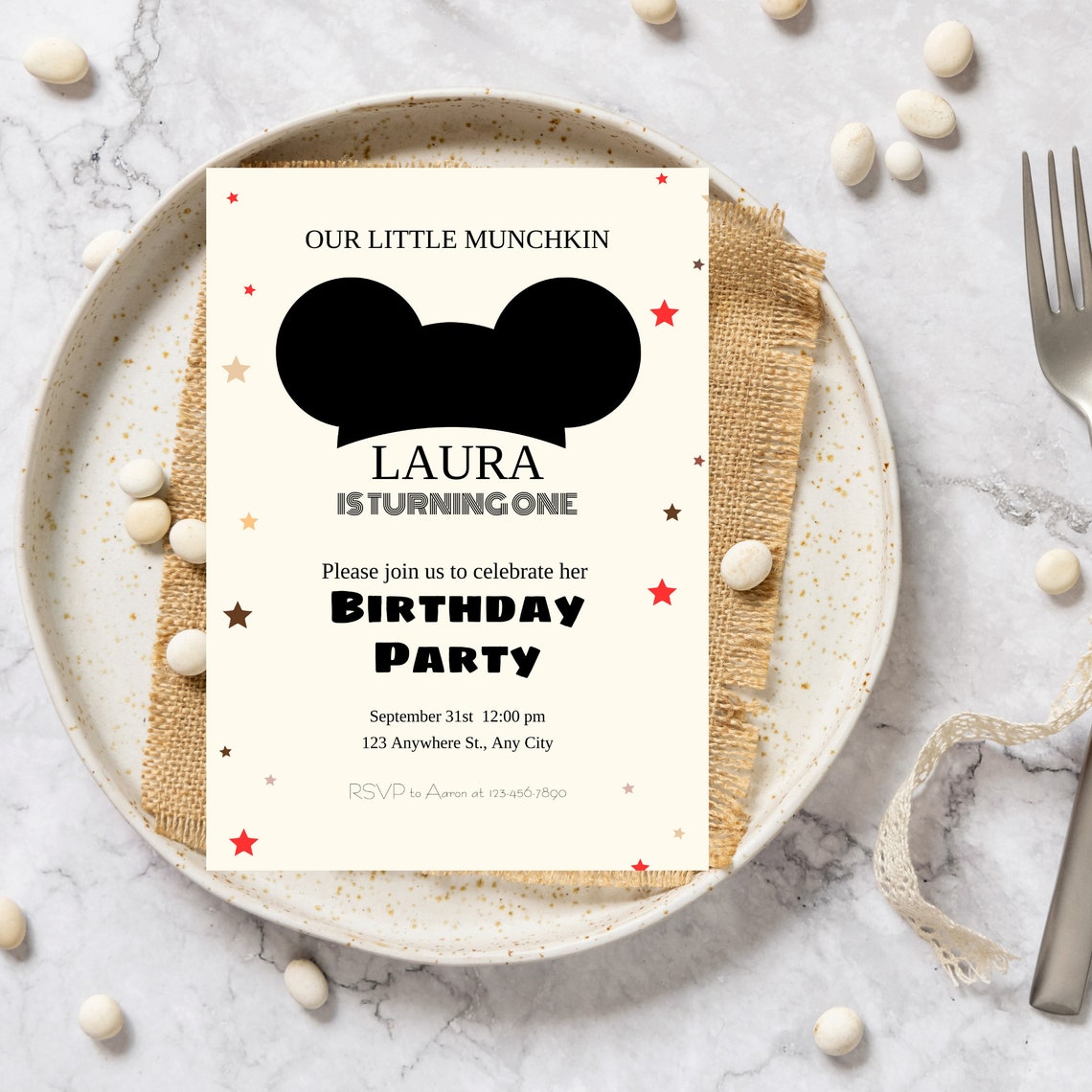 Mickey 1st Birthday Electronic Invitation Template, Minimal Digital
