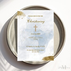 Baptism Invitation Christening Template Instant Download Printable Baptism Invite Editable Invitation Templett Baptism blue flowers cross