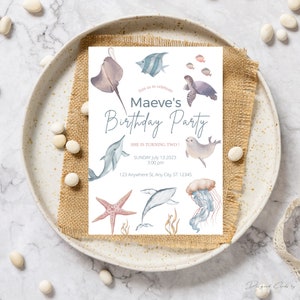 Under the Sea Invitation Template, Sea Animals, Sea Creatures, Whale, Shark, Fish Editable Invitation, Ocean Animals, INSTANT DOWNLOAD