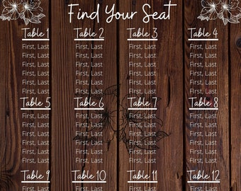 Rustic Seating Chart template Instant Digital Download