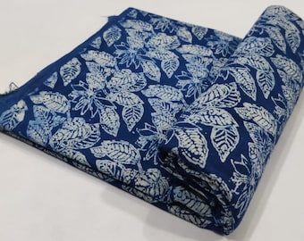 Hand Block Printed Indigo Fabric |100% Pure Cotton | Natural Handmade Vegetable Dye, By the Yard | Indian Soft Fabric for Sewing, Upholstery