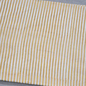 Yellow Striped Hand Block Print Cotton Fabric, Indian Jaipuri Fabric by the Yard for Dressmaking, Quilting, Soft Cotton Sewing Material, Top