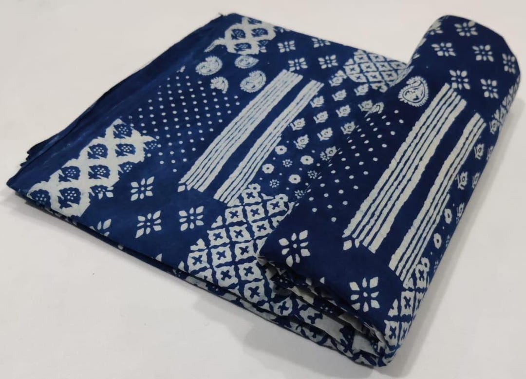 Hand Block Printed Indigo Fabric |100% Pure Cotton | Natural Handmade ...