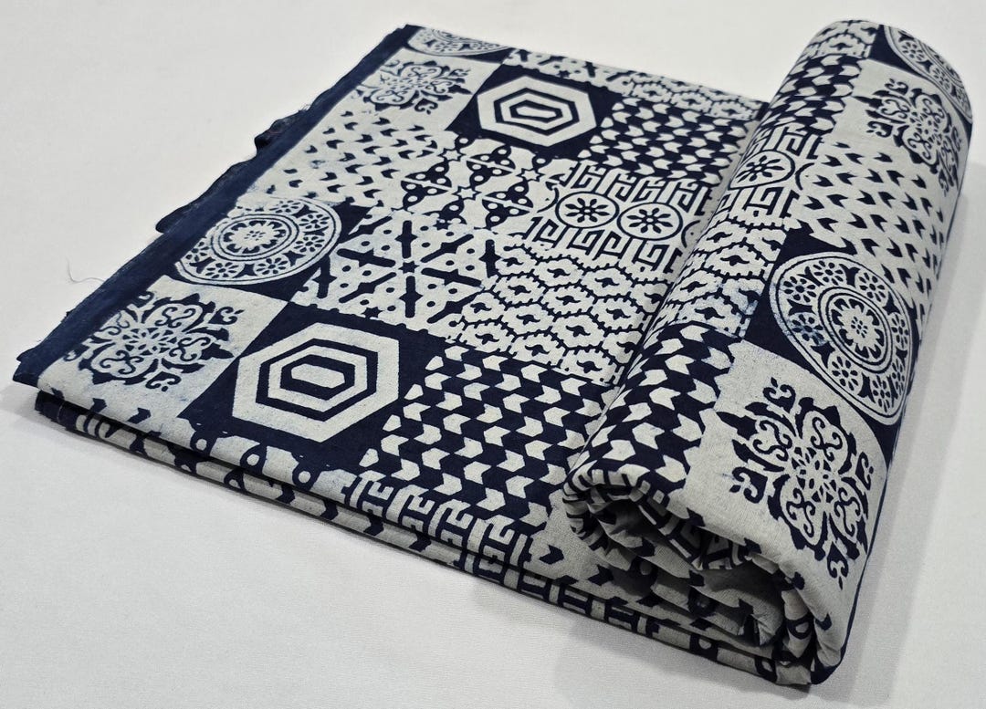 Handmade Indigo Block Print Fabric by the Yard | Vegetable Dye ...