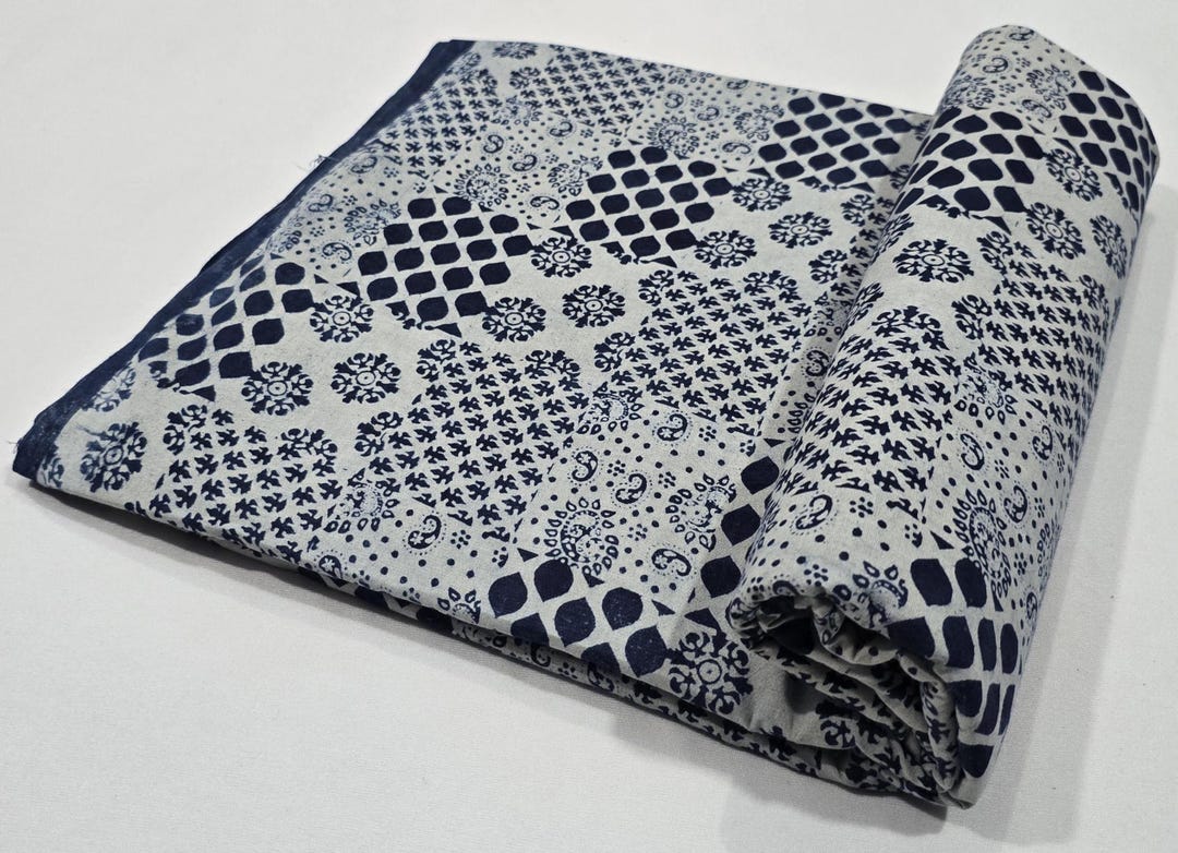 Patchwork Indigo Hand Block Print Fabric, Eco Friendly Natural Print ...
