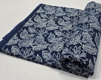 Hand Block Printed Indigo Fabric |100% Pure Cotton | Natural Handmade Vegetable Dye, By the Yard | Indian Soft Fabric for Sewing, Upholstery