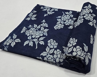 Indigo Blue Floral Print Cotton Fabric | by the Yard | Hand Block Print | Indian Sanganeri Print for Women Dresses, Home decor, Baby Quilt