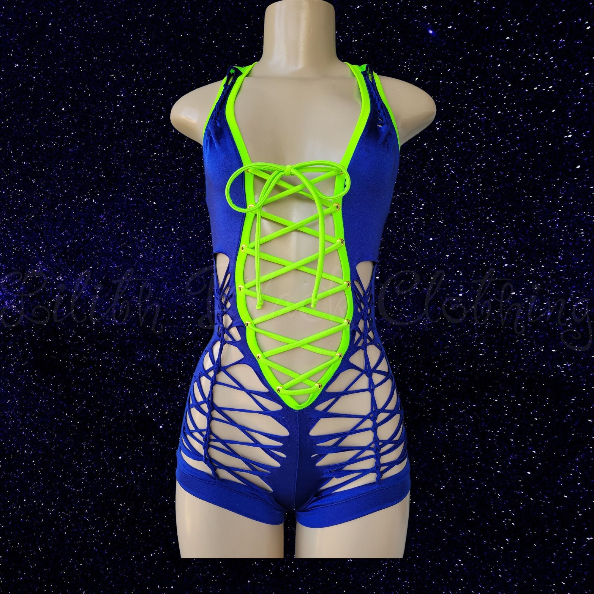 Neon Blue Electric Mesh Bodysuit - ShopperBoard