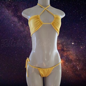 Drawstring Bandeau Adjustable Strapless Tube Top Bikini Set Swim Wear Exotic Dance Wear Stripper Pole Dancing Outfits Rave Festival Glow