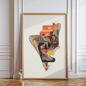 BALLA CON ME. Stampa artistica originale, arte murale unica, arte retrò, collage, interni contemporanei ed eleganti, decorazioni murali moderne.