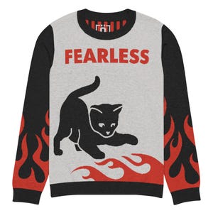 Black Cat Knitted Crew Neck Sweater - Fearless Flame Design