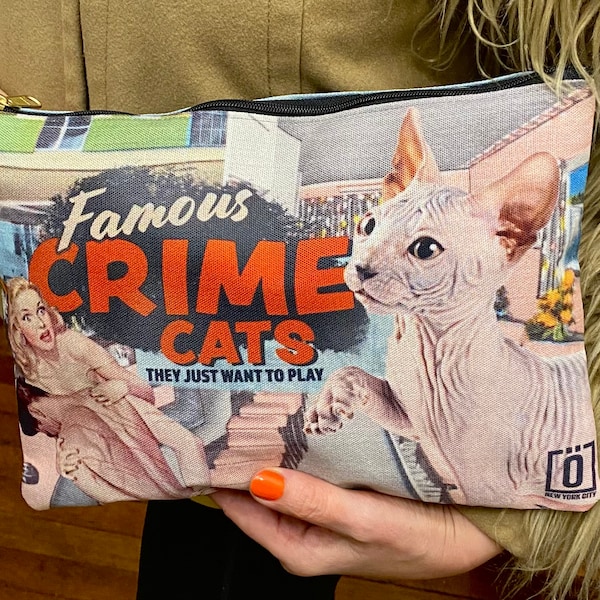 Large Sphynx Cat Carry All Bag, Famous CRIME CATS - Scoop Detective. Show off this cat lover bag in style - cat style. Cat multipurpose bag