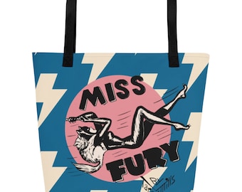 Miss Fury Comic Book Tote Bag: Vintage Superhero Design
