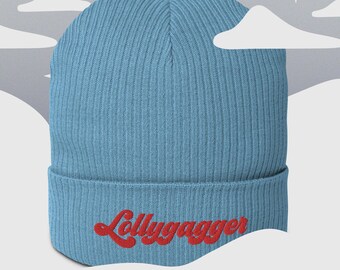 Lollygagger Embroidered Organic Ribbed Cotton Beanie