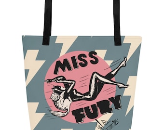 Miss Fury Tote Bag: Vintage Comic Book Art, Large Shopper
