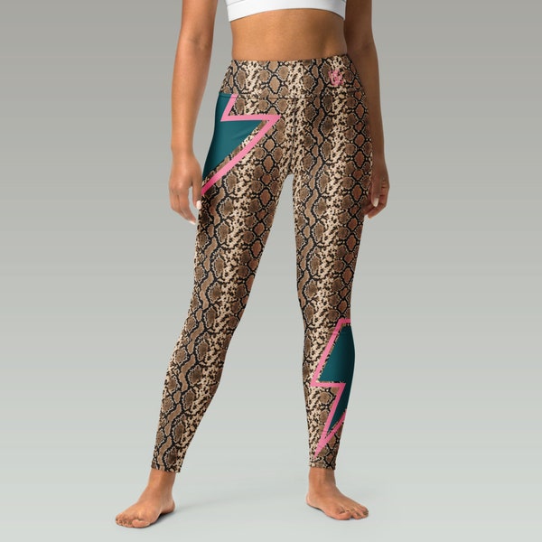 Snakeskin Yoga Leggings, Animal Print Leggins, Glam Rock Leggins, Bowie inspired pants, High waisted, Workout Leggings, Snake Print Leggings