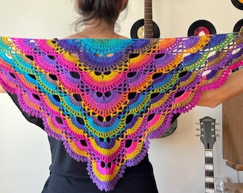 Boho Scarf, Crochet Shawl, Knit Shawl, Colorful Triangle Shawl, Virus Shawl, Winter Scarf, Handmade Wrap Shawl, Variegated Crochet Shawl