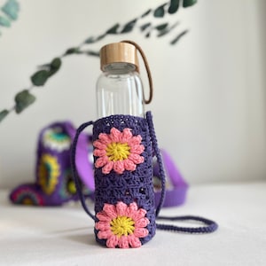 Crochet Bottle Holder, Water Bottle Carrier, Crochet Bottle Sling, Crochet Phone Carrier, Knit Thermos Bag , Crossbody Sling Bag Small