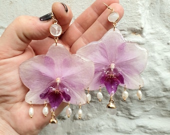 Fae Babe Orchids - Pink  Orchids with Quartz Connectors, Freshwater Pearl Charms & Quartz Charms on 14k Gold Filled Hooks