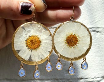 Daisy & Forget-me-not Drops on 14k Gold Filled Hooks