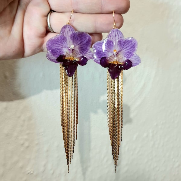 Small Lilac Orchids with 18k Gold Plated Tassles