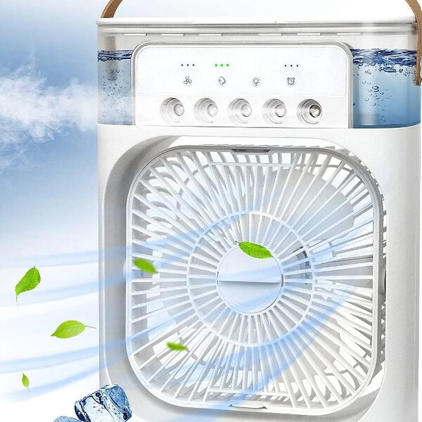 Portable humidifier fan, air conditioner, small home air cooler, water cooling, portable air adjustment for office, 3-speed fan