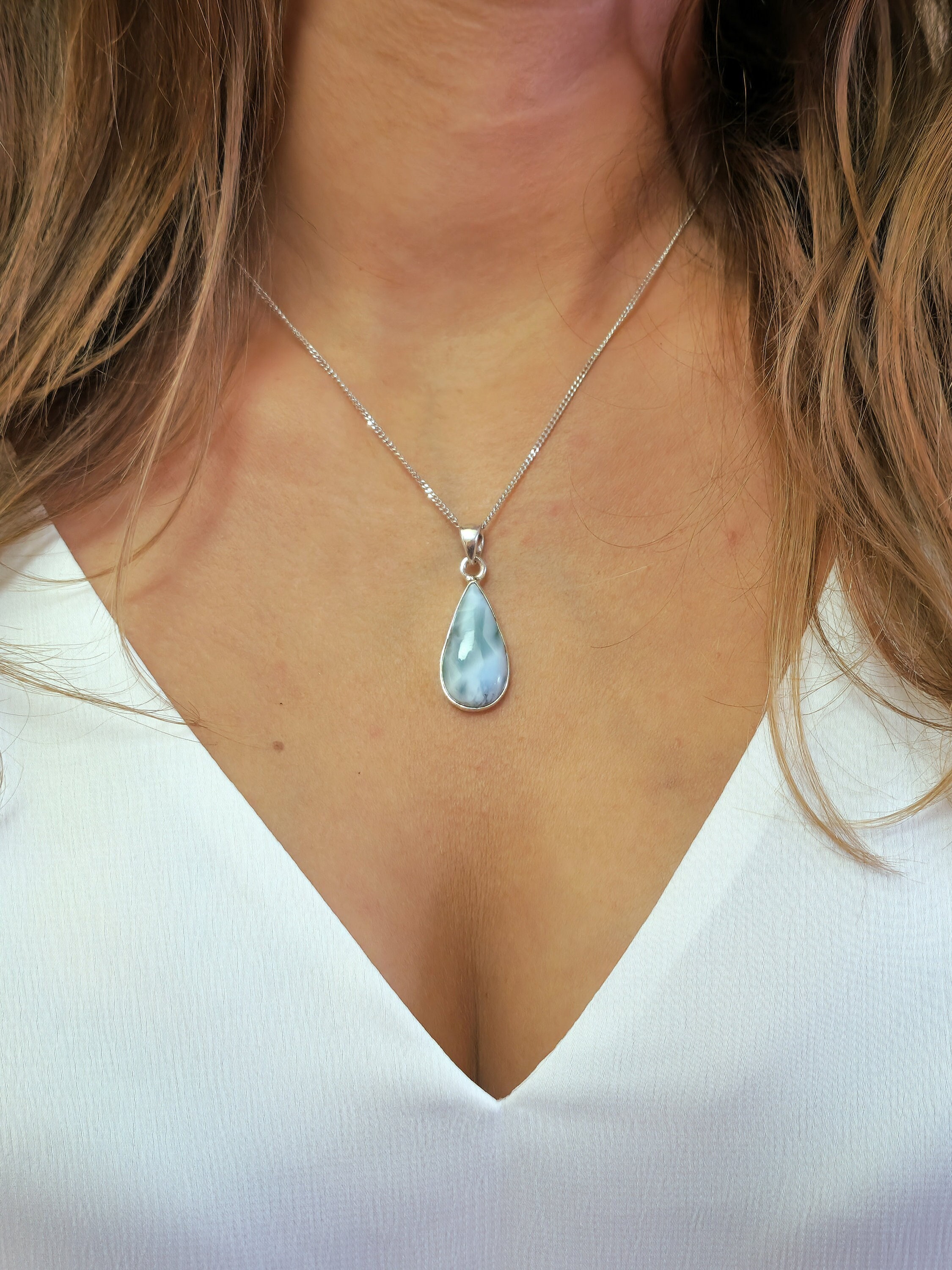 Atlantis Stone Larimar Pendant Teardrop Shape Sterling Silver, Pendant Only Atlantis Stone Larimar Pendant Teardrop Shape Sterling Silver, Pendant Only