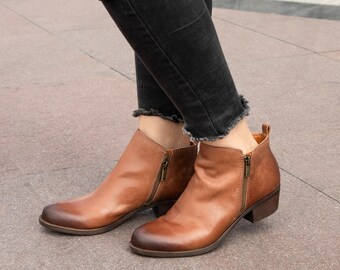 Women Ankle Boots Knitted Collar Casual Lace Up Dress Shoes High Heel Brown