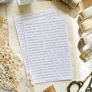 Feuille d'autocollants de citations poétiques, autocollants de bullet journal, autocollants de planificateur, autocollants de journalisation, autocollants minimaux, autocollants de citations, autocollant de texte