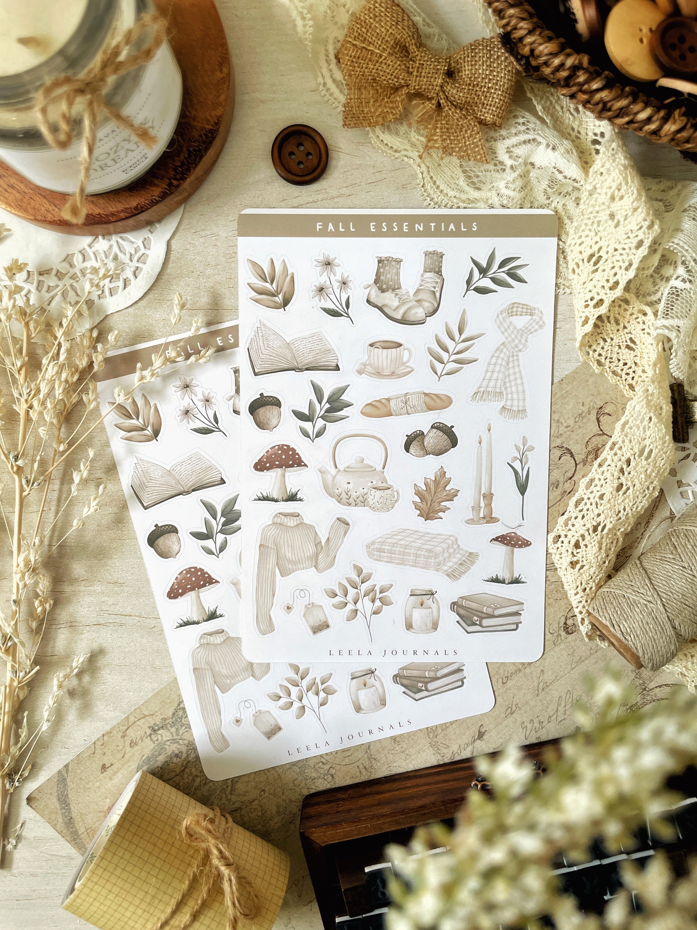 fall essentials sticker sheet , bujo stickers, bullet journal stickers, planner stickers, journaling, cute stickers, fall stickers