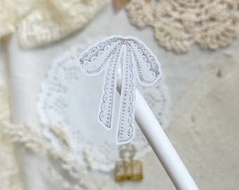white lace bow  sticker 1.3 x 1.75 die cut sticker, romantic sticker