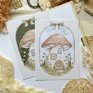 casa de setas "4 x 5.5" impresión de arte, impresión de arte de ensueño, impresión de arte caprichosa, impresión de arte de otoño, impresión de arte celestial, impresión de arte estético