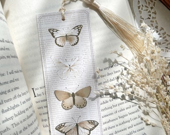 butterfly bookmark | bookmark with tassel, cute bookmark, vintage bookmark, minimal bookmark, double sided bookmark